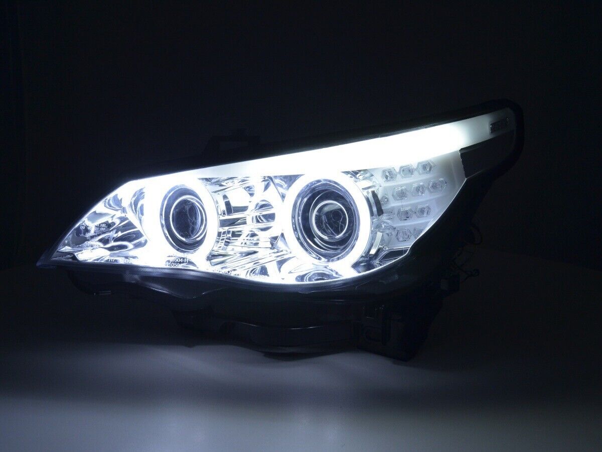 FK LED DRL XENON Halo D1S H1 Headlights BMW 5-series E60 E61 05-08 Chrome LHD