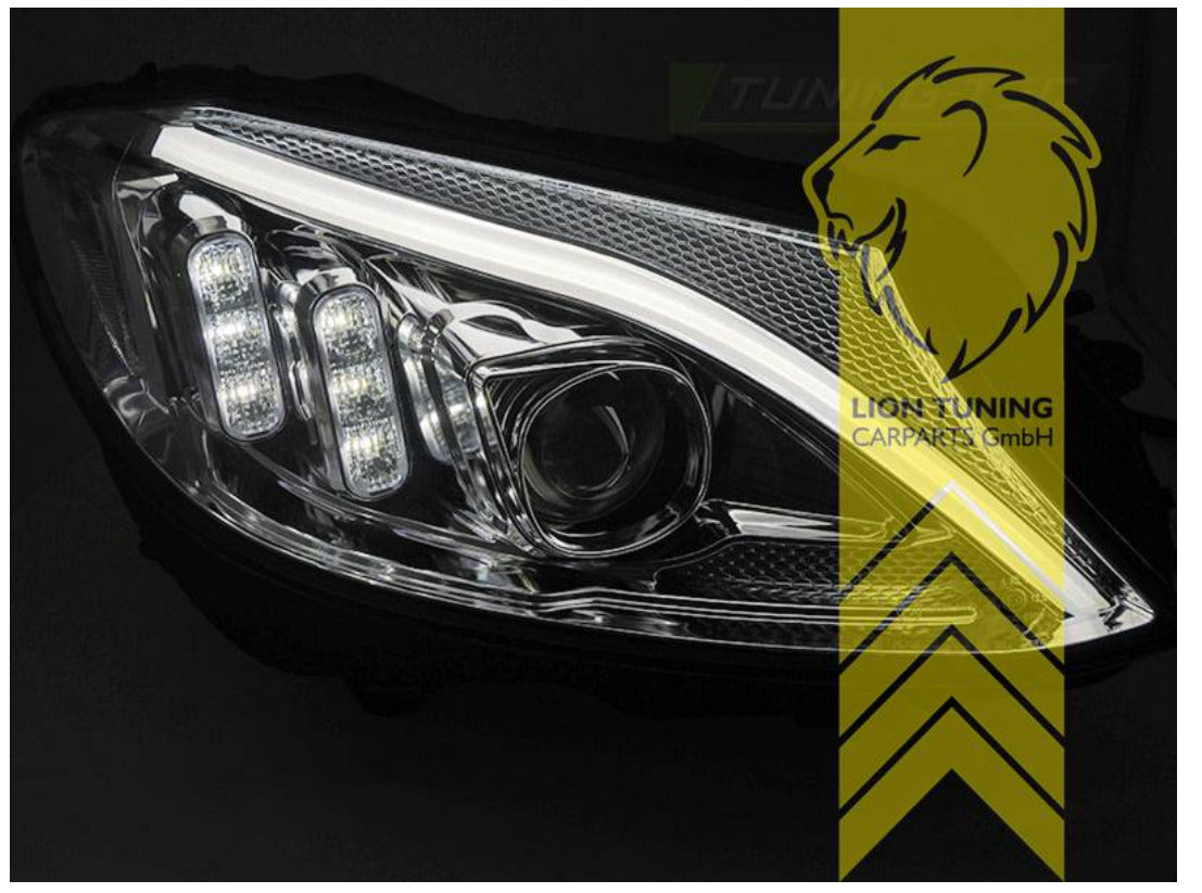 LT LED DRL Halo Lightbar Headlights Merc W205 S205 C205 A205 Chrome LHD 14-18