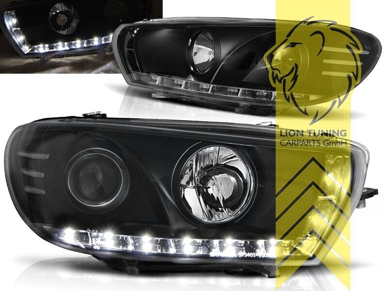 LT Pair LED DRL Lightbar Halo Ring Eye Headlights VW Scirocco 3 08-14 black LHD