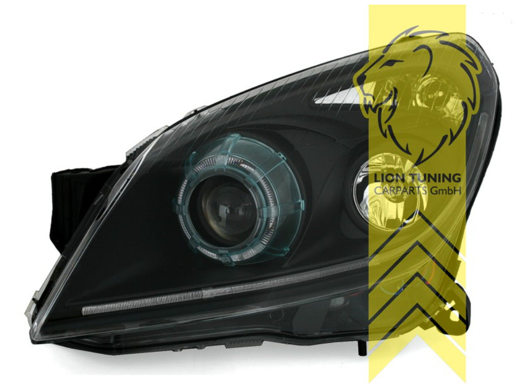 LT Set LED DRL Halo Ring Lightbar Headlights Opel Vauxhall Astra H 07-10 Black LHD