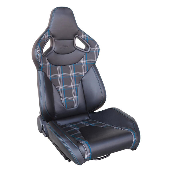 Simoni Racing Universal Plaid Check Tartan GT Jackie x1 Bucket Seat Black & Blue inc Base Mounted Slide Runners