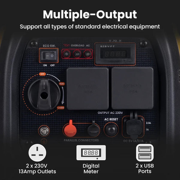 MXPR Super Quiet Portable Inverter Generator 2300W 4 Stroke Engine Camping