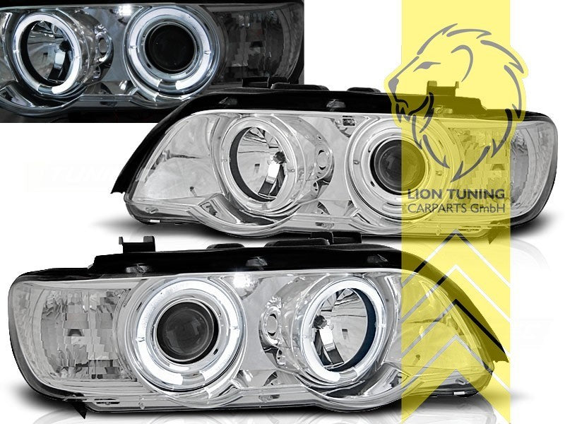 LT  Pair LED DRL Halogen Angel Eye Halo Headlights BMW X5 E53 00-03 chrome LHD