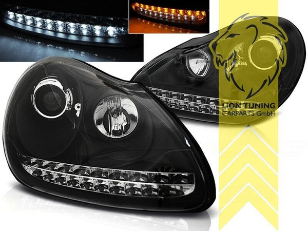 LT Pair LED Headlights Lightbar DRL Porsche Cayenne 9PA 02-07 XENON black LHD