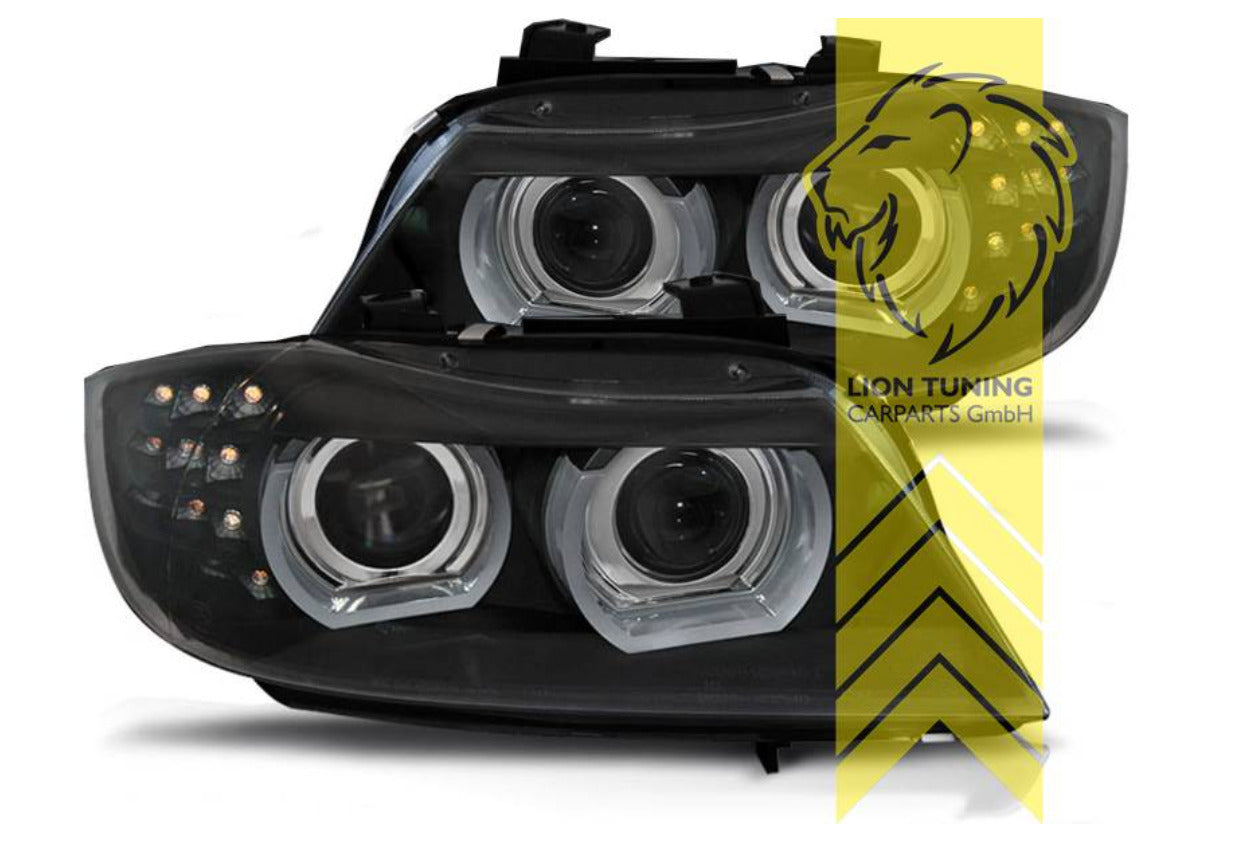 LT Pair LED DRL Halo XENON Headlights BMW E90 Sedan E91 Touring Black 08-12 LHD