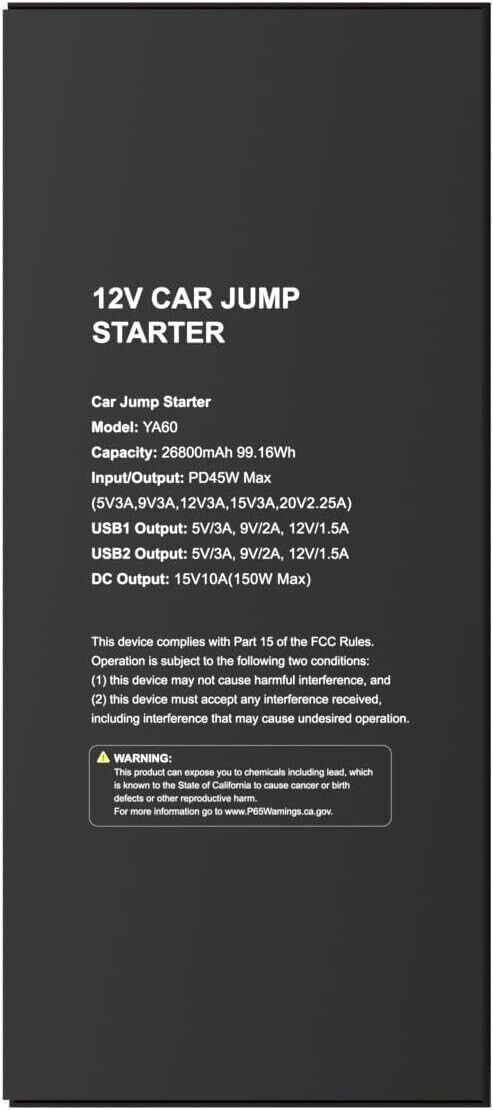 YaberAuto 6000A Jump Starter Power Pack Car Battery Booster All Gas / Petrol / Diesel 12L+