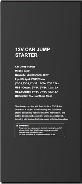 YaberAuto 6000A Jump Starter Power Pack Car Battery Booster All Gas / Petrol / Diesel 12L+