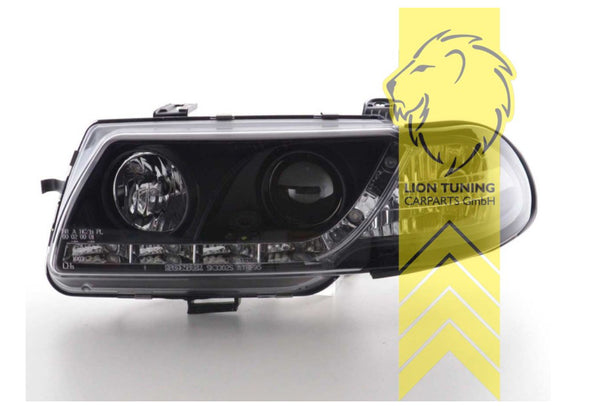 LT Set LED DRL Lightbar Halo Headlights Opel Vauxhall Astra F Facelift black LHD