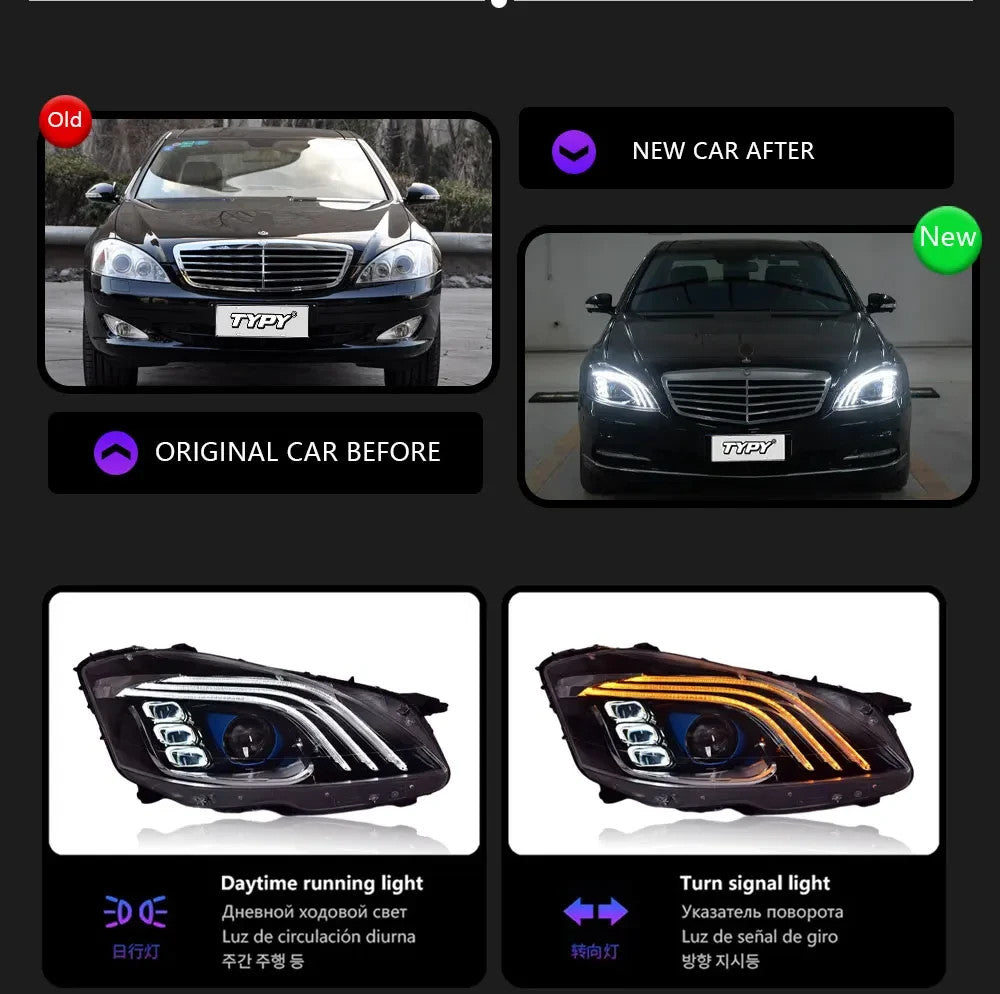 TYPY Pair Benz S-Class W221 06-13 LED DRL Lightbar Headlights LHD