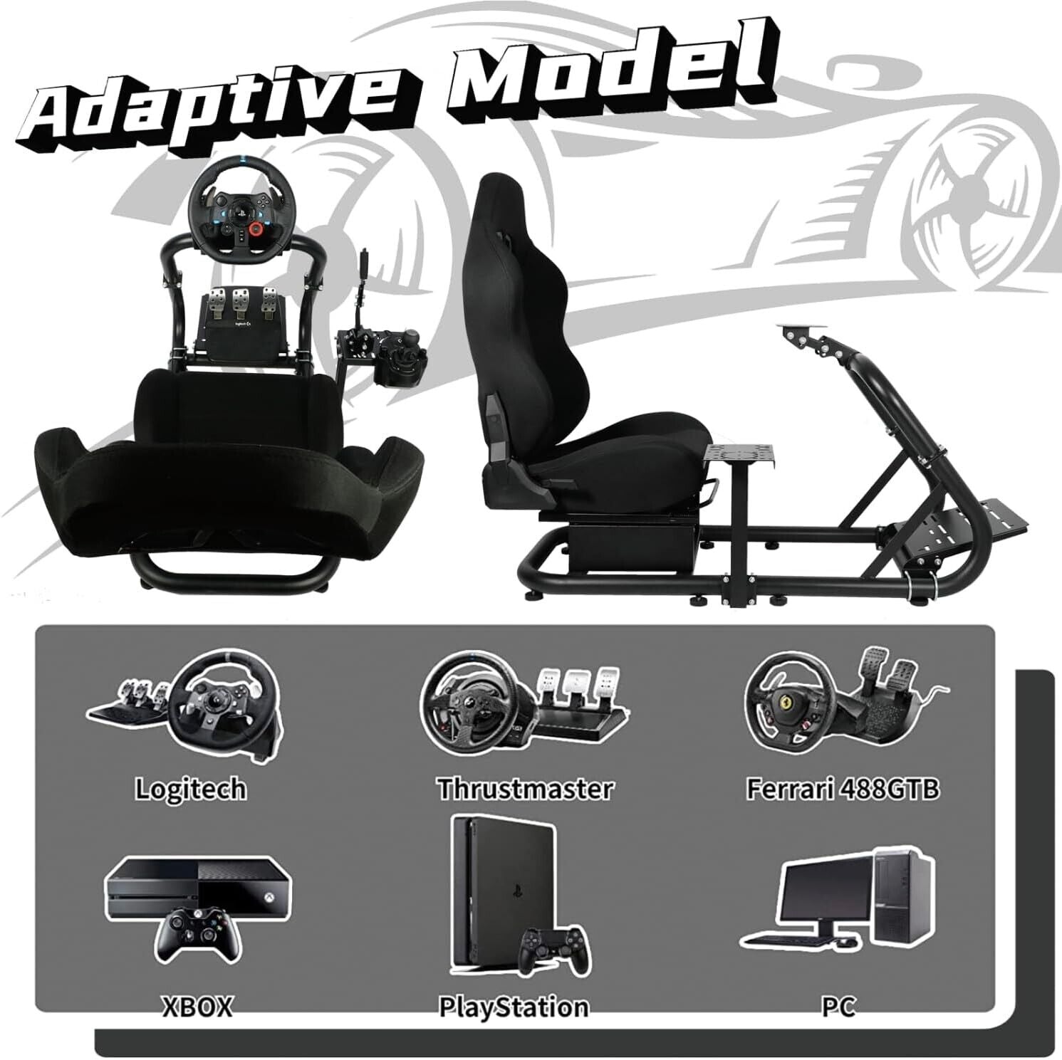 HIGH-END Driving Game Sim Racing Frame & Seat Wheel Pedals Xbox PS PC Console F1