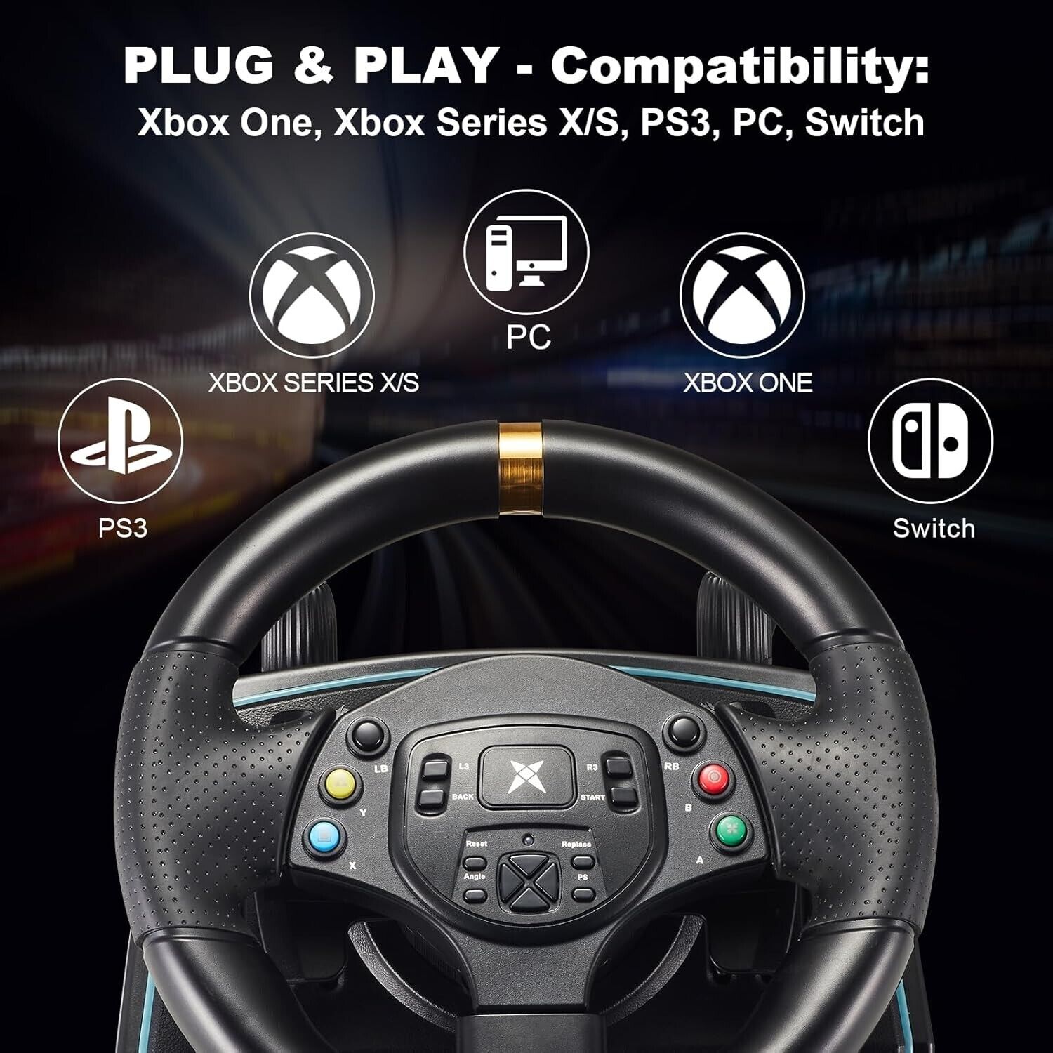 NBCP Racing Wheel Gaming Steering 1080 Driving Sim Car Simulator Pedals Gear