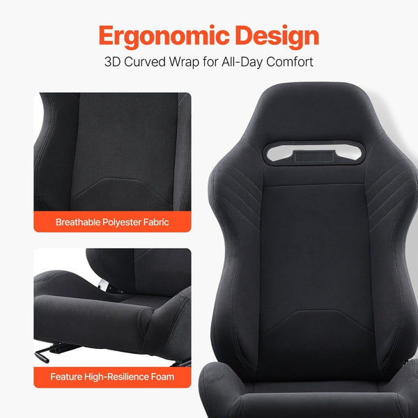 VVR Pair Black Textile Sports Car Van Camper Universal Bucket Seats inc slides