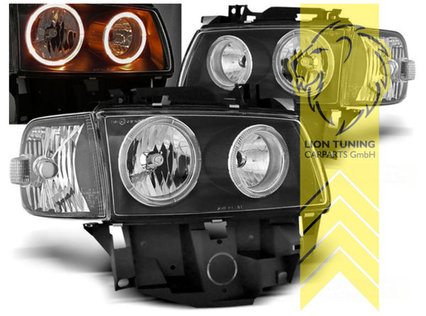 LT LED DRL Halo Angel Eye Headlights VW T4 Bus Multi Van Caravelle Black LHD