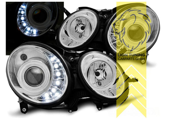 LT XENON LED DRL Halo Headlights Mercedes W211 E-Class 02-06 chrome LHD