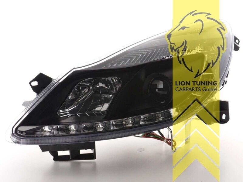 LT Pair LED DRL Lightbar Halo Headlights Opel Vauxhall Corsa D 06-10 Black LHD