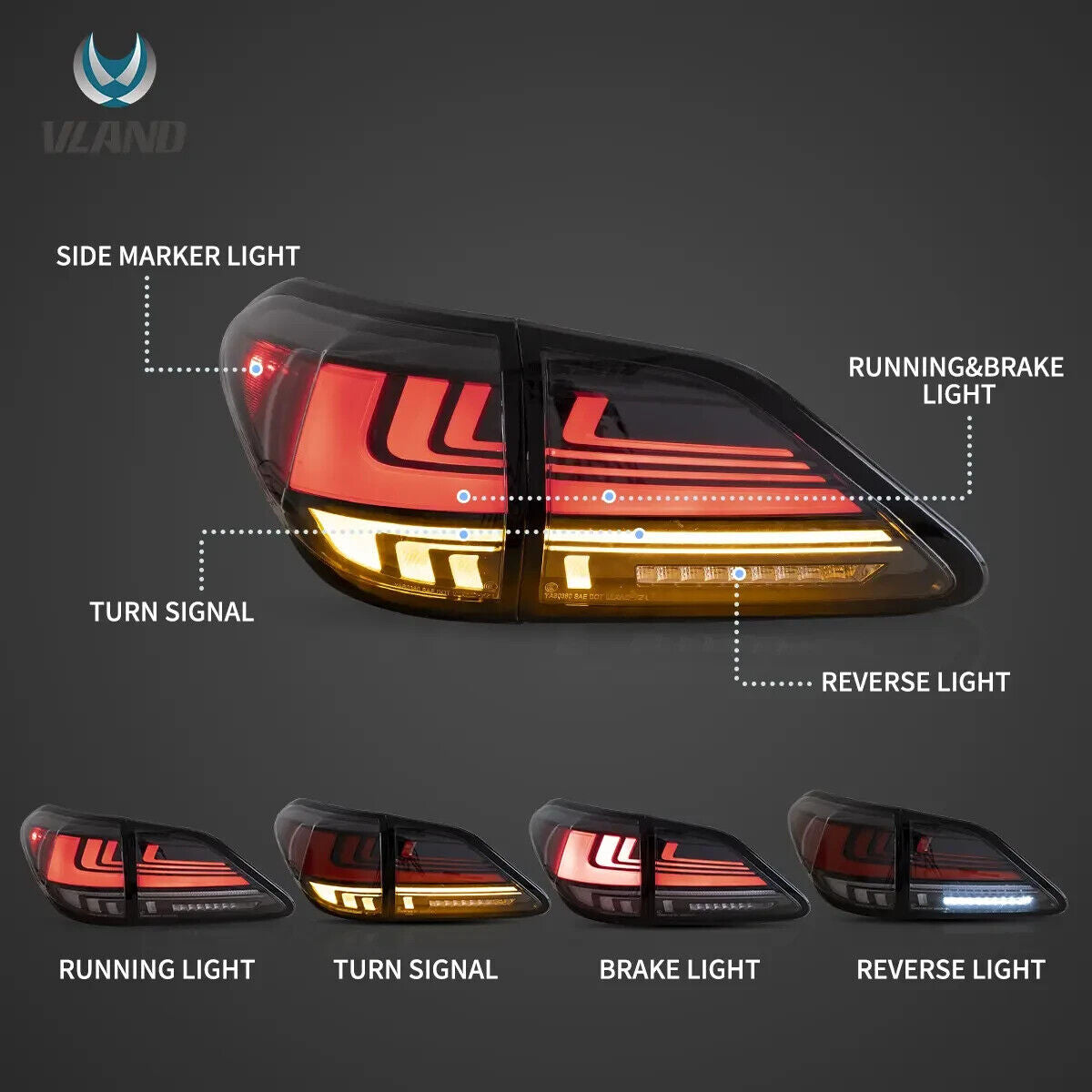 VLAND 08-14 Lexus RX Series 3 MK3 AL10 Japan Ed Rear LED Lamp Rear Lights LHD