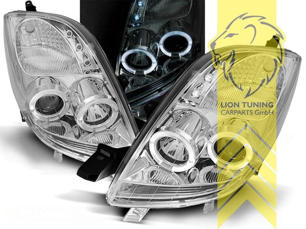 LT Pair LED DRL Lightbar Halo Ring Headlights Toyota Yaris 1 P9 05-09 chrome LHD