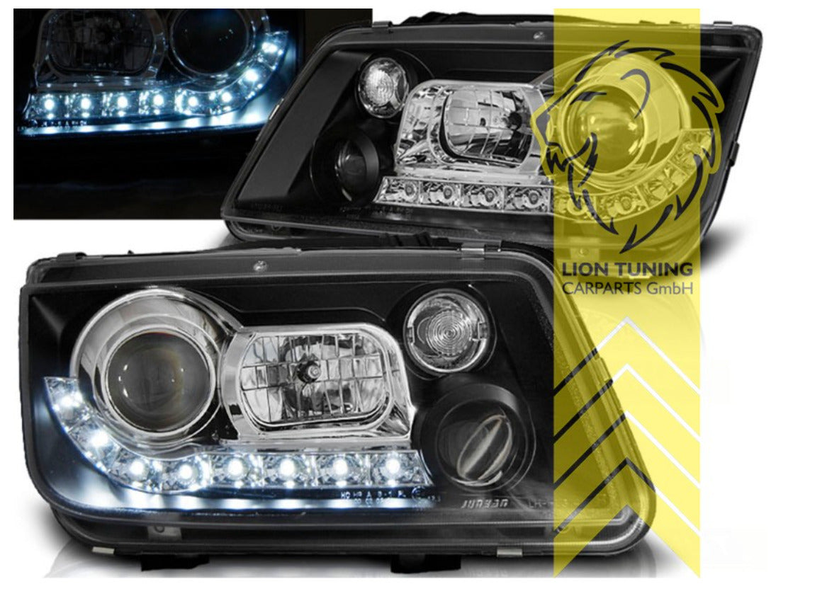 LT LED DRL Lightbar Halo Projector Headlights VW Bora 1J6 black 98-05 LHD