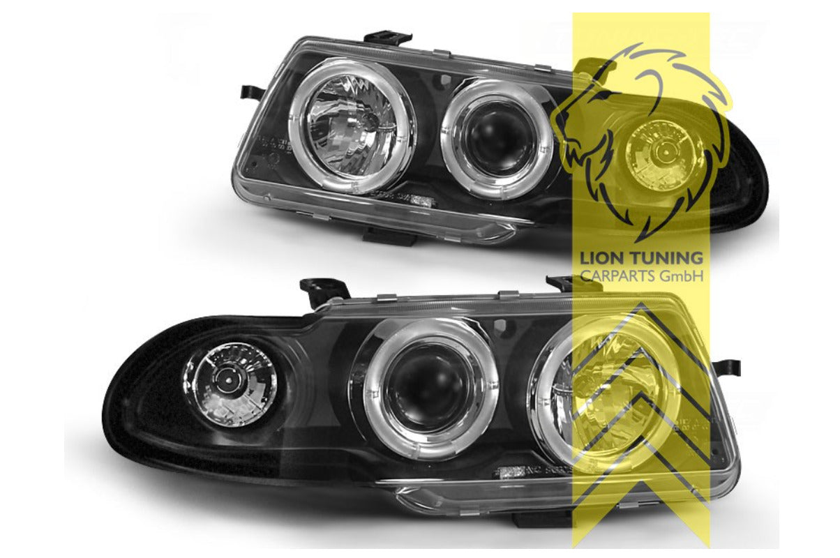 LT Set Opel Vauxhall Astra F Facelift black LED DRL Lightbar Halo Headlights LHD