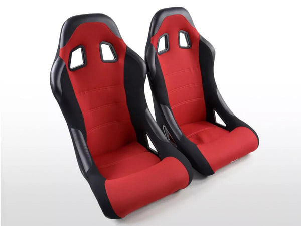 FK Pair Universal Fixed Back Motorsport Bucket Sports Seats Red Fabric Edition