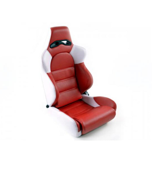 FK Pair Universal Car Van 4x4 Bucket Sports Seats Set - Red White Bolster Luxe