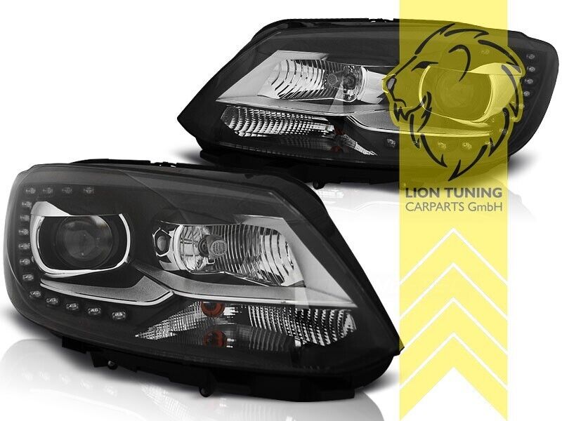 LT Pair LED DRL Halo Lightbar Headlights VW Touran 1T3 10-15 black LHD