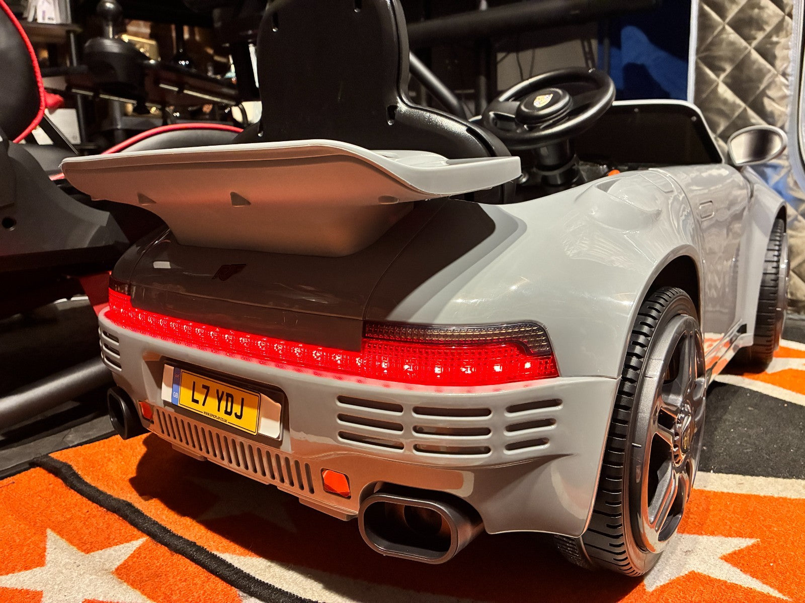 Kids Grey Porsche 911 Ride On Car Licensed RUF CTR 12v Battery Remote BT Stereo Children's Ride-On Car