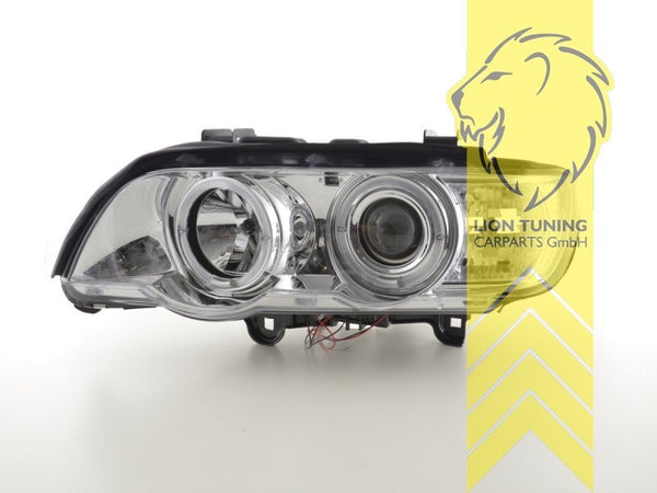 LT  Pair LED DRL Halogen Angel Eye Halo Headlights BMW X5 E53 00-03 chrome LHD