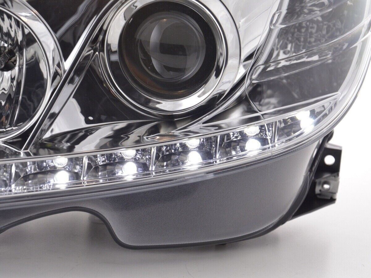 FK LED DRL Halo Lightbar Headlights Mercedes C-Class W204 07-10 Chrome LHD