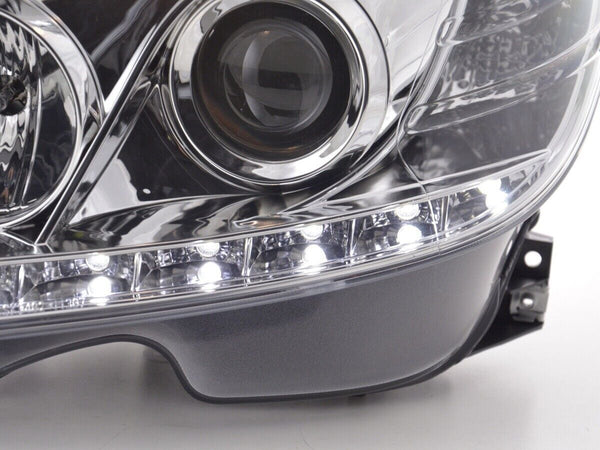 FK LED DRL Halo Lightbar Headlights Mercedes C-Class W204 07-10 Chrome LHD