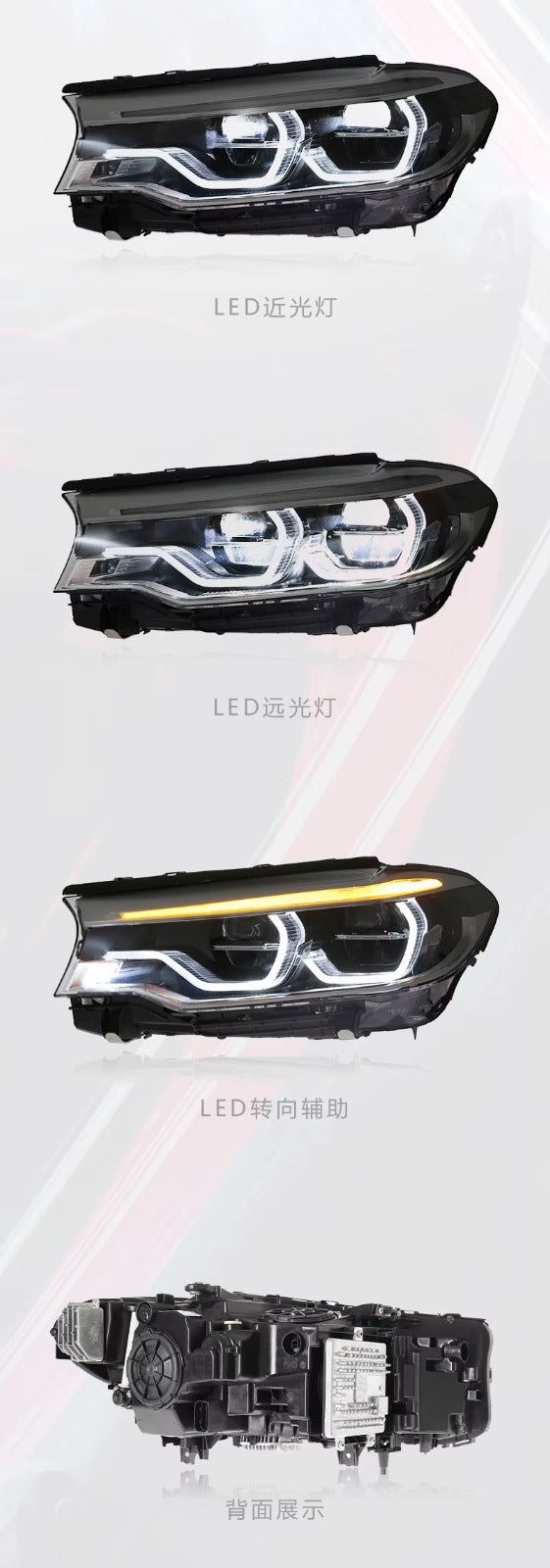 TYPY Pair XENON LED DRL Lightbar Headlights BMW G30 G38 18-20 530i 535i 5-Series