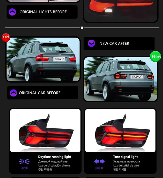 TYPY Pair 07-10 + 11-13 BMW X5 E70 Lightbar LED DRL Dynamic Rear Lights 07-13
