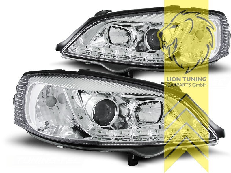 LT Pair LED DRL Angel Eye Headlights Opel Vauxhall Astra G 98-05 chrome LHD