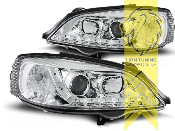 LT Pair LED DRL Angel Eye Headlights Opel Vauxhall Astra G 98-05 chrome LHD