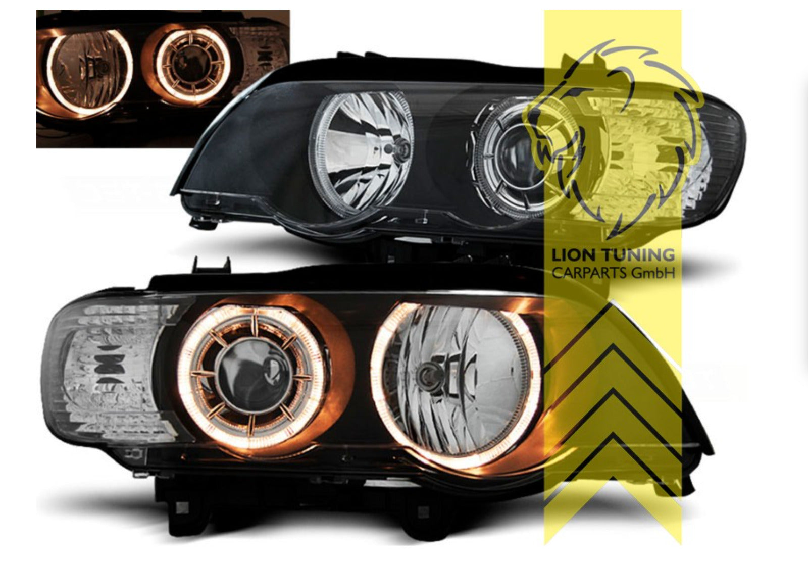 LT Pair LED DRL Halo Ring Eye Headlights BMW X5 E53 BLACK XENON LHD