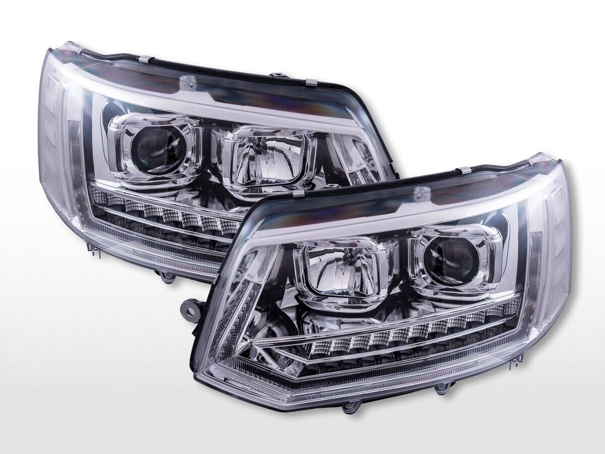 FK Pair LED DRL Dynamic Halogen Headlights VW T5 Transporter 10-15 Chrome LHD