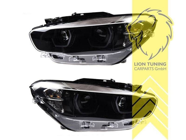 LT Pair LED DRL Dual Halo Y Hex Headlights BMW 1 Series F20 F21 LCI 15-19 black LHD