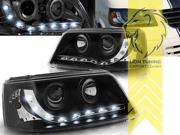 LT LED DRL Halo Headlights VW T5 03-09 Bus Transporter Multivan black LHD