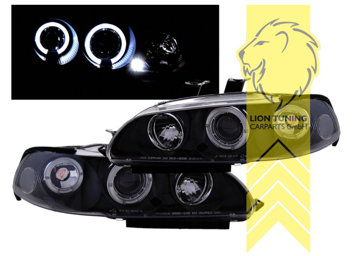 LT Set LED Halo Ring Eye Headlights Honda Civic 5 MK5 Coupe Hatchback black LHD