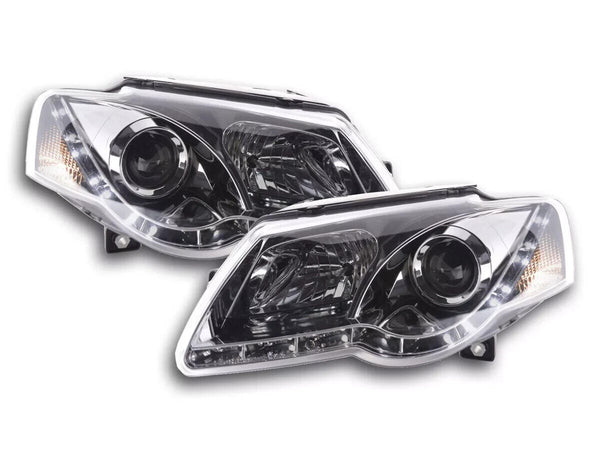 FK Pair LED DRL Lightbar Servo H1 H7 Headlights VW Passat B6 3C 05+ Chrome LHD