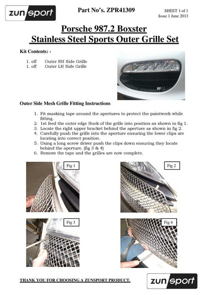 Zunsport Porsche Boxster 987 987.2 Auto Full Set - Stainless Front Grille Set Black