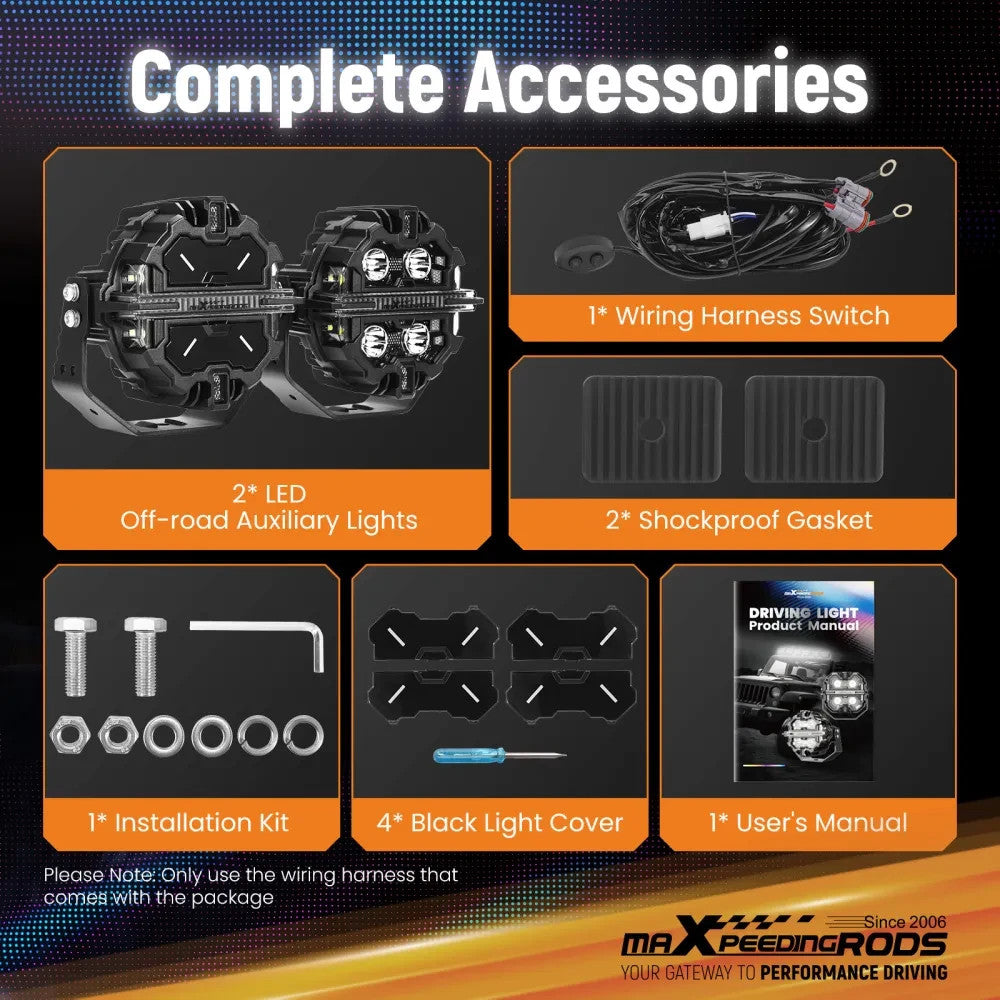 MXPR 5" 212W LED Headlights Fog Lights Spot Beam RGB DRL Round Pod Lamps