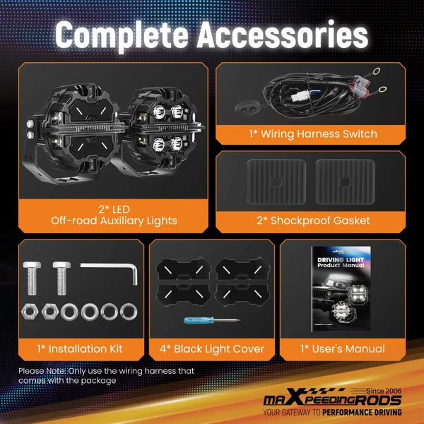 MXPR 5" 212W LED Headlights Fog Lights Spot Beam RGB DRL Round Pod Lamps