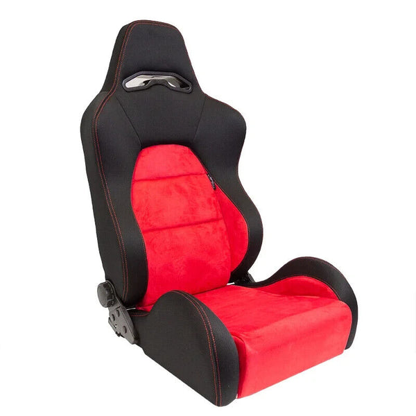 AUTOSTYLE x1 Universal Sports Bucket Seat Black & Red Stitch Alcantara Shammy