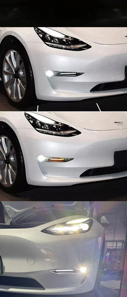 TYPY Pair 19-21 Tesla Model 3 Front Bumper LED DRL Turn Signal Fog Lights