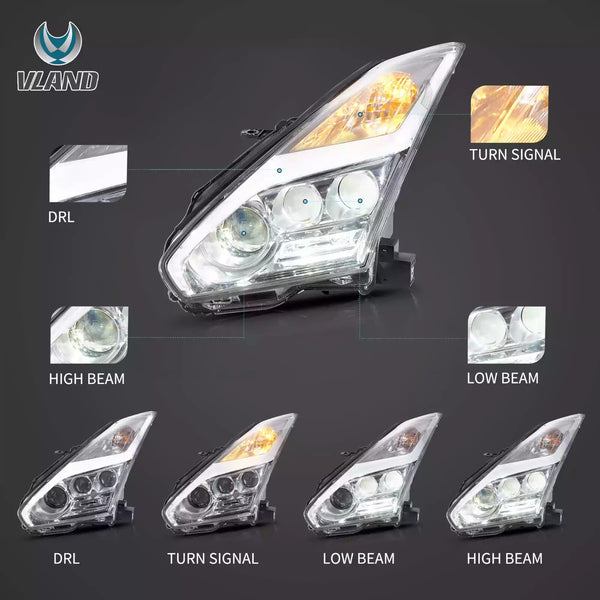 VLAND Pair 08-23 GT-R R35 LED DRL Halo Projector Headlights Lamps Chrome LHD