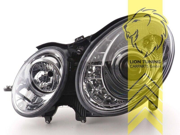 LT LED DRL Halo Lightbar H1 Headlights Mercedes W211 E-Class 02-06 chrome LHD