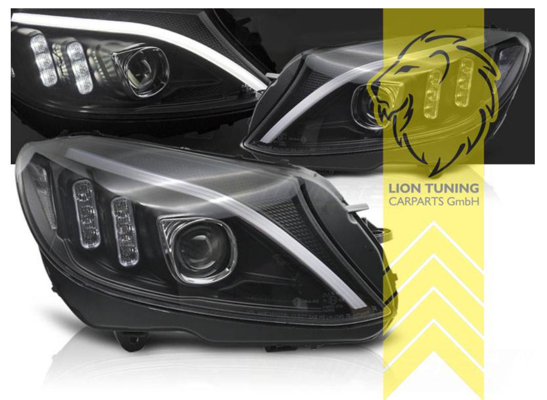 LT LED DRL Halo Lightbar Headlights Merc W205 S205 C205 A205 Black LHD 14-18