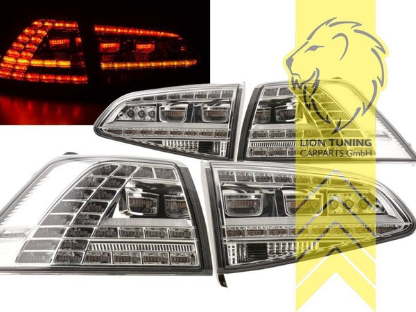 LT Pair LED DRL Lightbar REAR LIGHTS Tail  VW Golf 7 12-17 Clear Chrome LHD