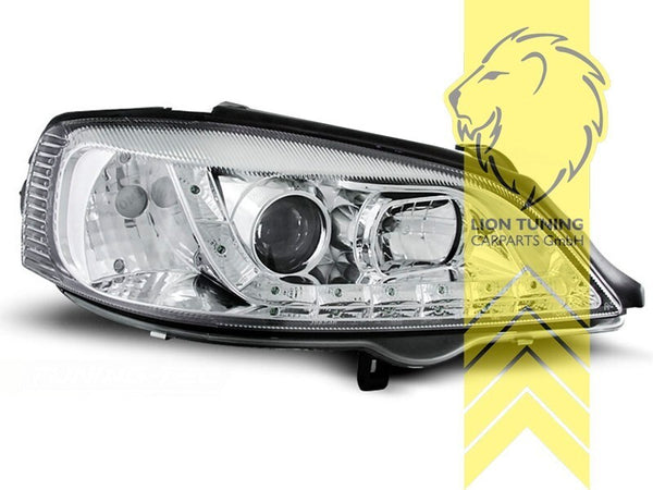 LT Pair LED DRL Angel Eye Headlights Opel Vauxhall Astra G 98-05 chrome LHD